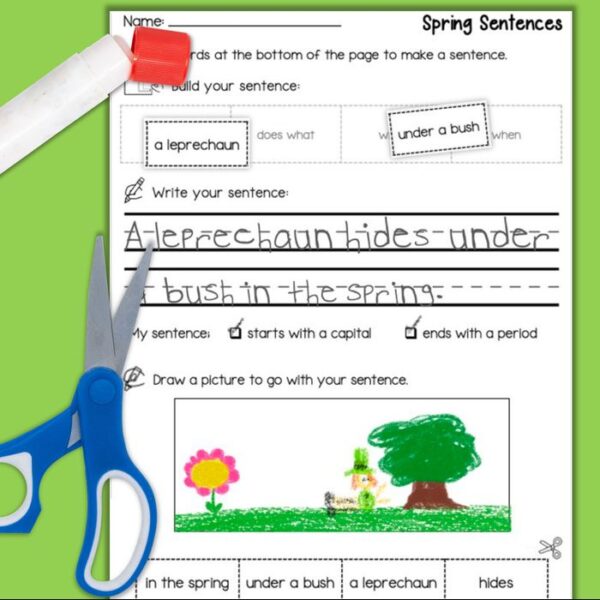 spring sentence writing worksheet